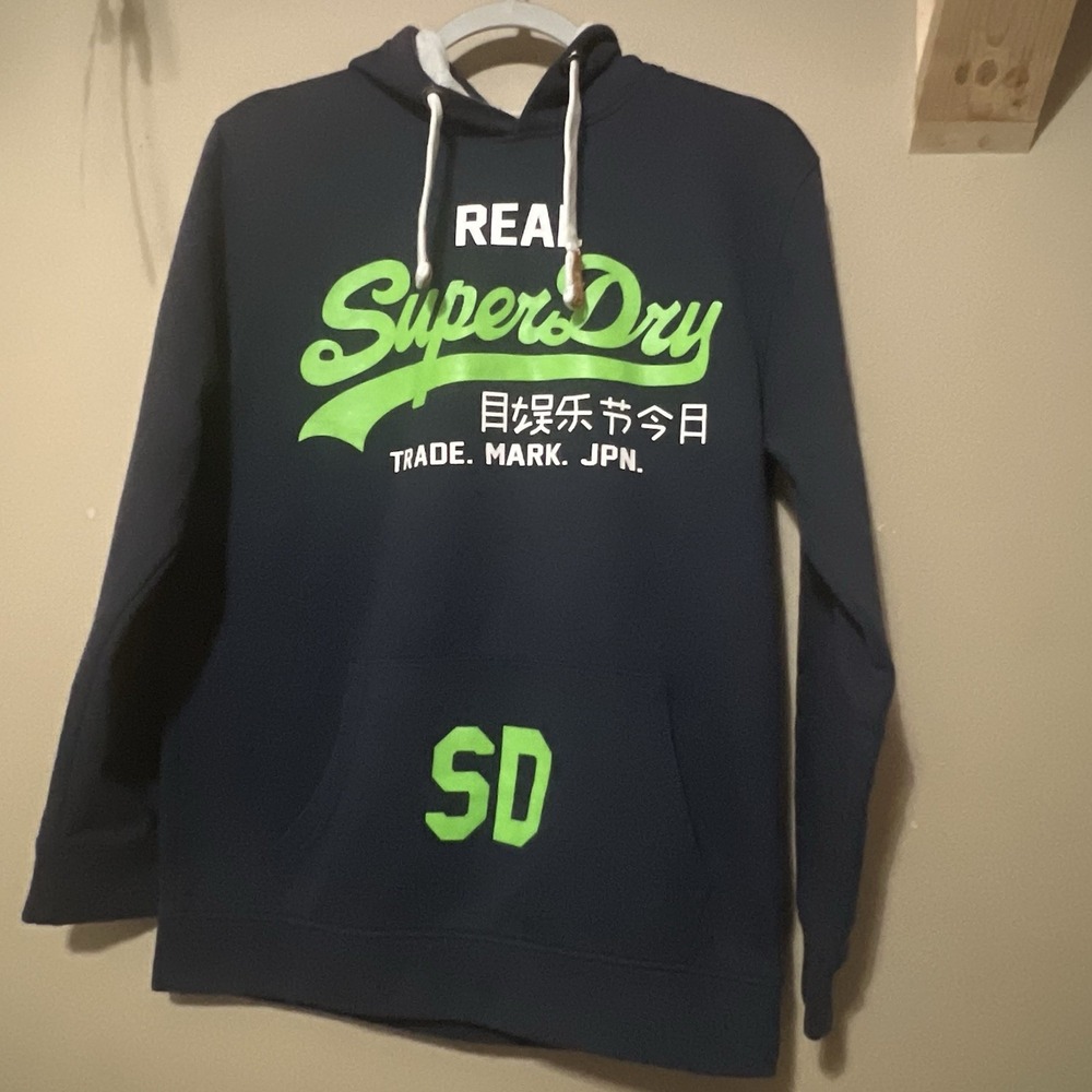 Vintage Super Dry Navy  Men's  Size-Large Graphic Pullover Hoodie